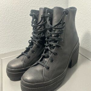 Converse Black Platform Lace-Up Heeled Combat Boots